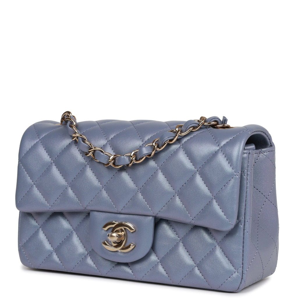 Chanel Classic Mini Rectangular 20B Purple/Green Iridescent Quilted Lambskin  with light gold hardware