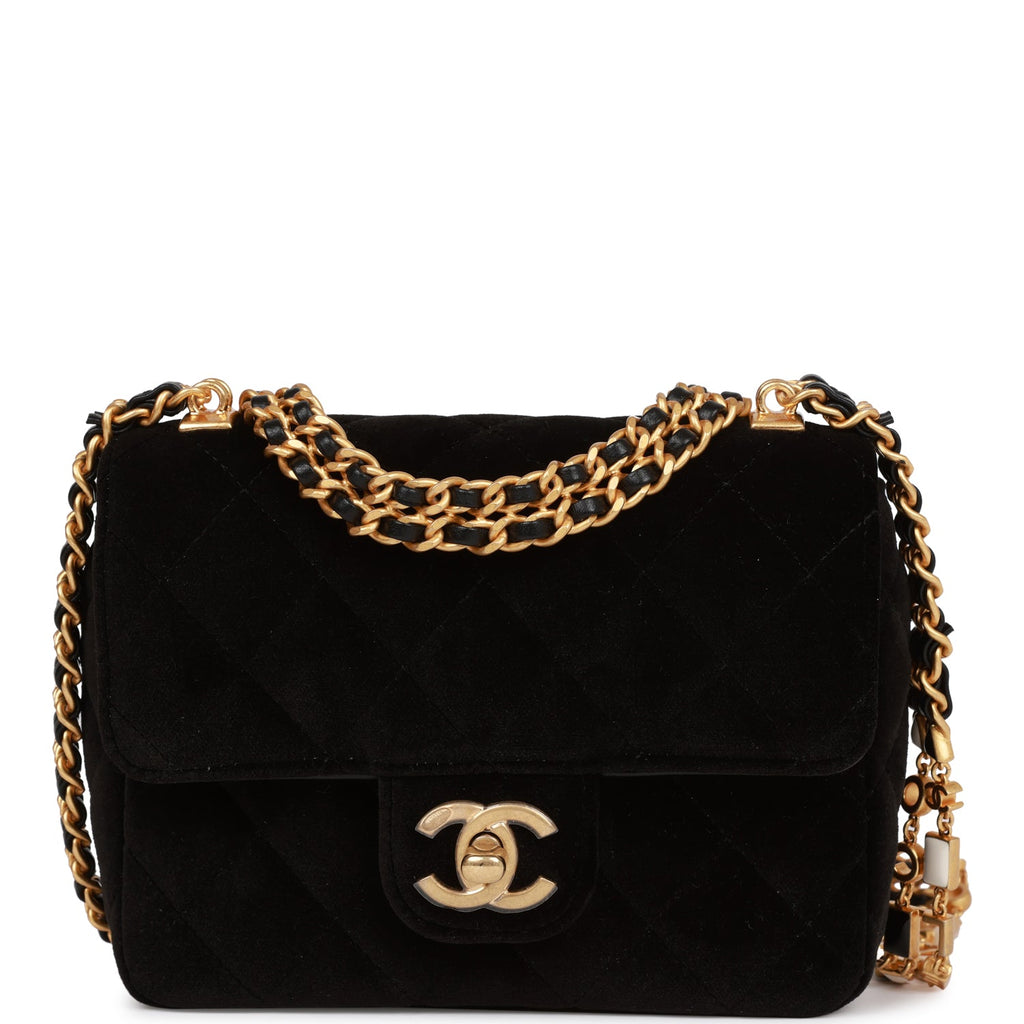 chanel mini velvet backpack Chanel Mini Flap Bag Black Velvet Enamel and Gold Hardware