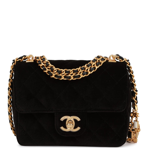 Chanel Mini Flap Bag Black Velvet Enamel and Gold Hardware – Madison Avenue  Couture