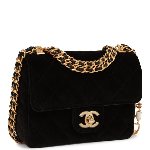 Chanel Mini Flap Bag Black Velvet Enamel and Gold Hardware