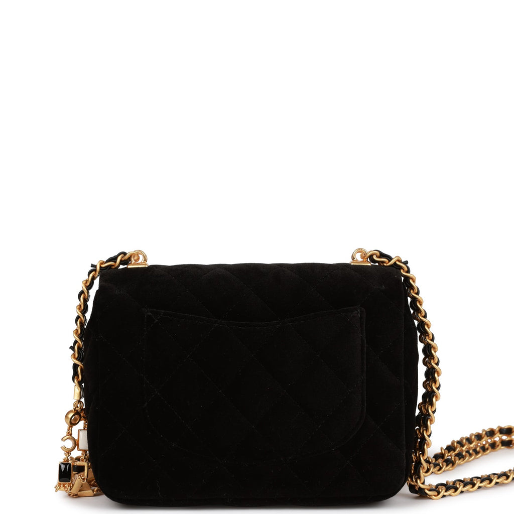 Chanel Mini Flap Bag Black Velvet Enamel and Gold Hardware