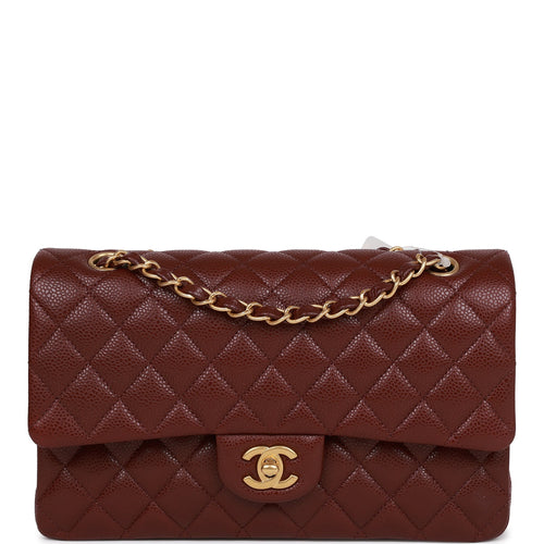 Chanel Medium Classic Double Flap Bag Burgundy Caviar Antique Gold Hardware