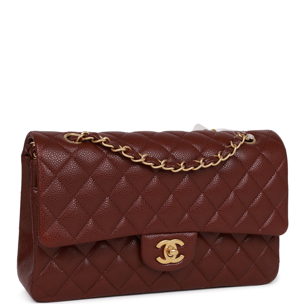 Chanel Classic Coral Red Quilted Caviar Gold Hardware Medium Flap Bag