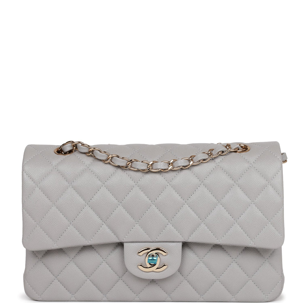 Chanel Medium Classic Double Flap Bag Grey Caviar Light Gold Hardware