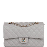 Chanel Medium Classic Double Flap Bag Grey Caviar Light Gold Hardware
