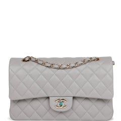 Chanel Grey Quilted Caviar Medium Classic Double Flap Bag