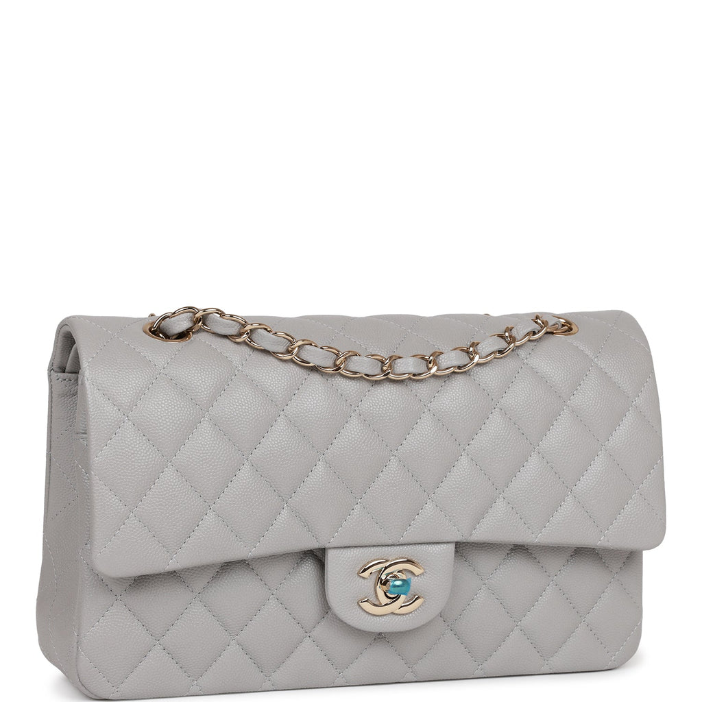 Chanel Medium Classic Double Flap Bag Grey Caviar Light Gold Hardware Grey New or Never Worn Caviar