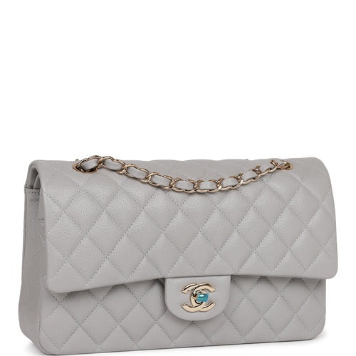 Chanel Medium Classic Double Flap Bag Grey Caviar Light Gold Hardware