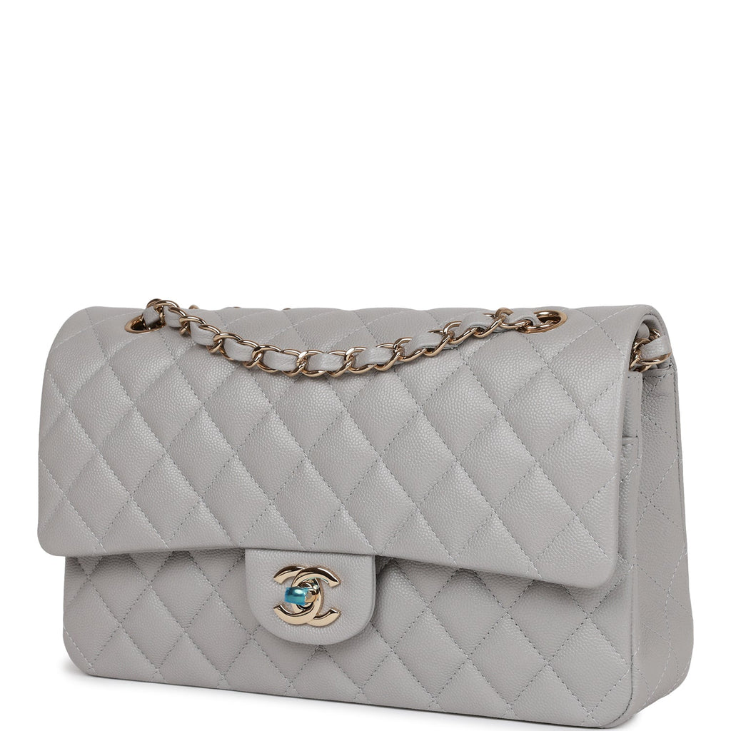Chanel Grey Quilted Caviar Medium Classic Double Flap Bag
