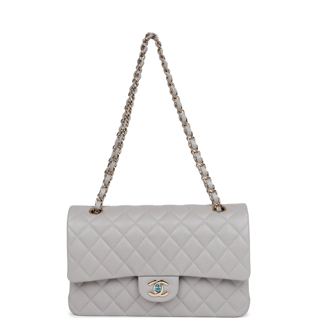 Chanel Grey Quilted Caviar Medium Classic Double Flap Bag
