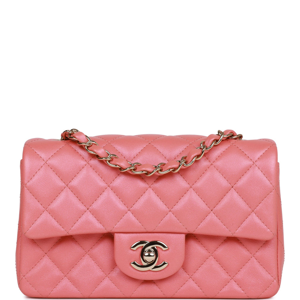 Chanel Rectangular Mini Flap Bag with Top Handle Pink Lambskin Light Gold  Hardware