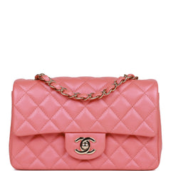 Chanel Mini Rectangular Flap Bag Pink Iridescent Lambskin Light Gold Hardware