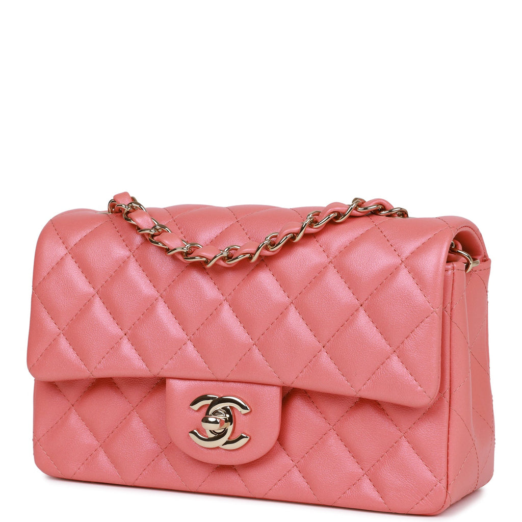 Chanel Mini Rectangular Flap Bag Pink Iridescent Lambskin Light Gold Hardware