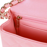 Chanel Mini Rectangular Flap Bag Pink Iridescent Lambskin Light Gold Hardware