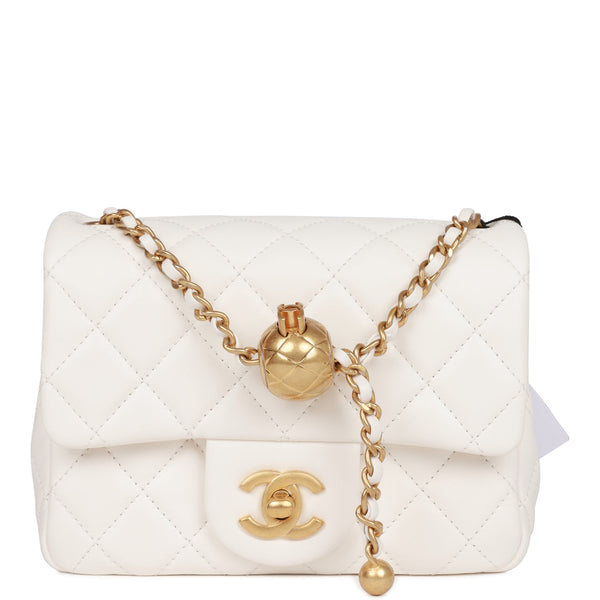 Chanel White Pearl Crush Square Mini Flap Antique Gold Hardware – Madison  Avenue Couture