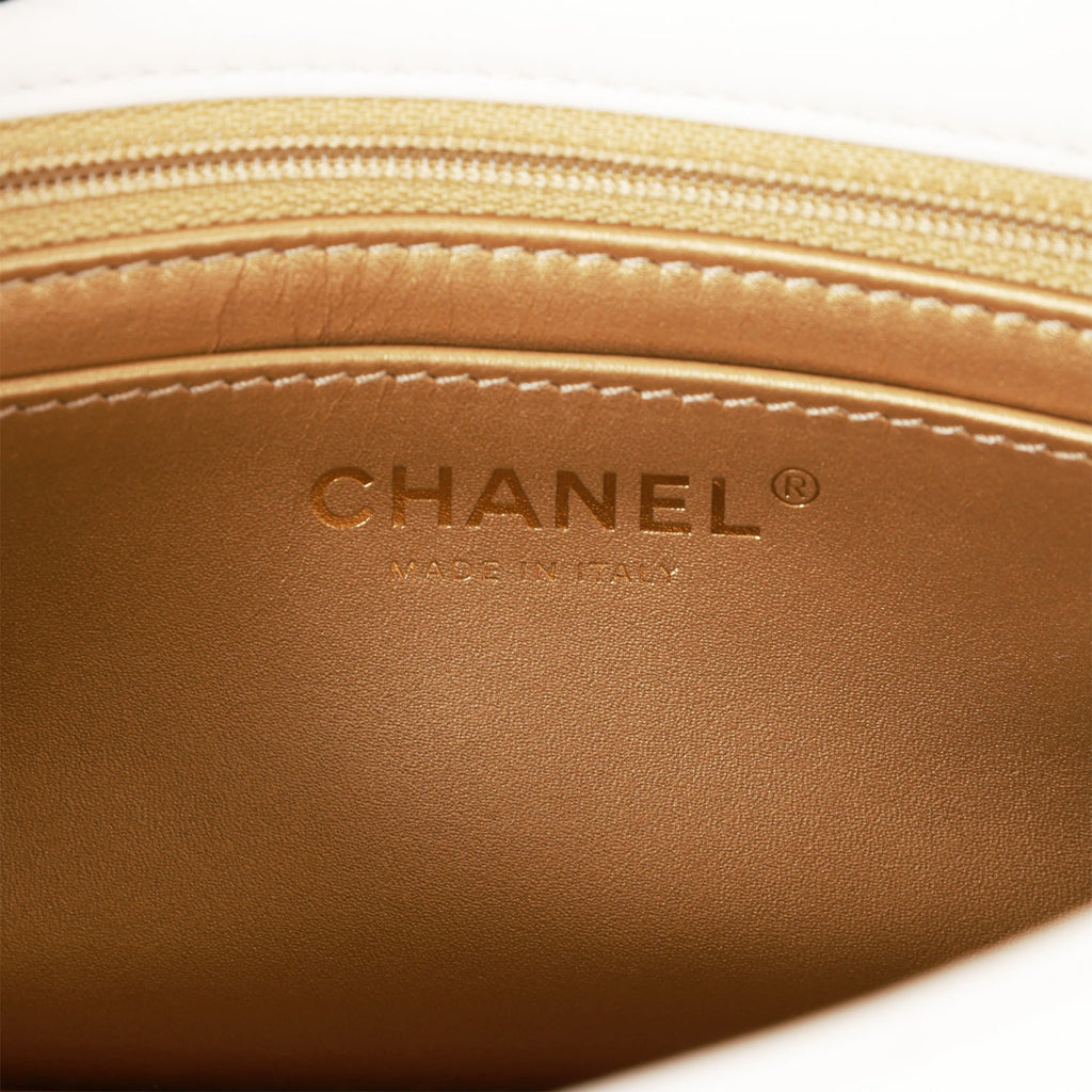 Chanel Pearl Crush Mini Square Flap Bag White Lambskin Antique Gold Hardware