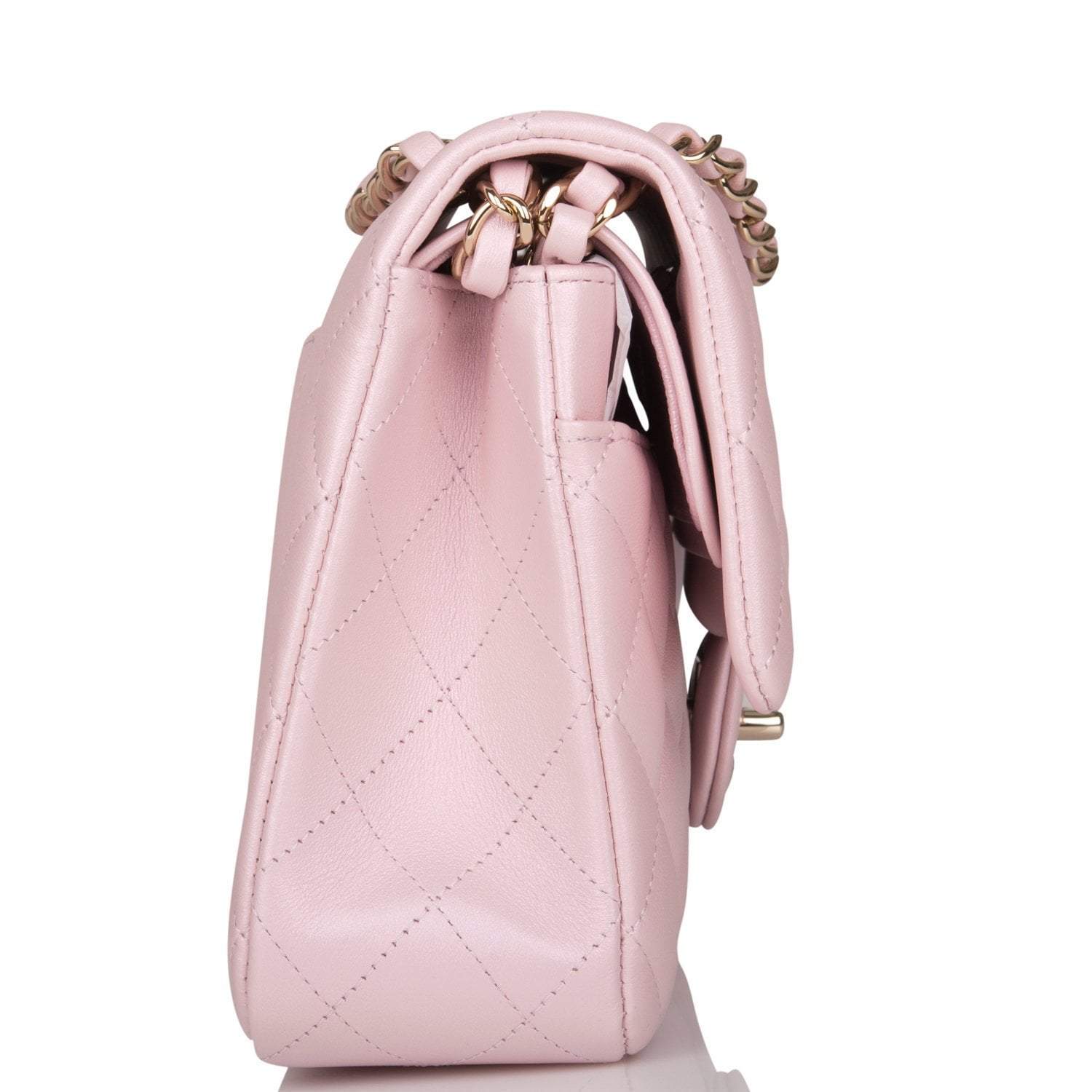 Chanel Pink Iridescent Quilted Lambskin Medium Classic Double Flap ...