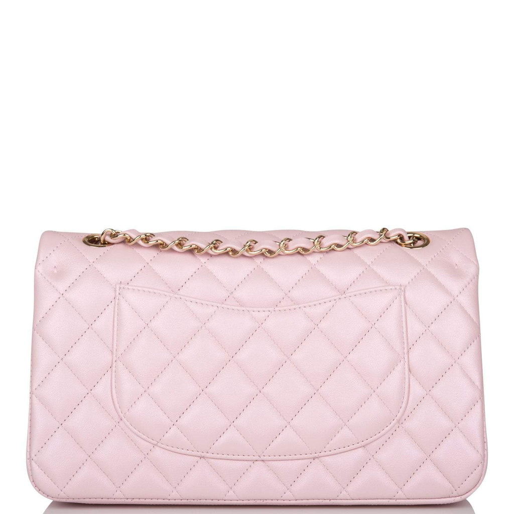 Chanel Iridescent Pink Quilted Caviar Medium Classic Double Flap Gold Hardware, 2018 (Very Good), Womens Handbag