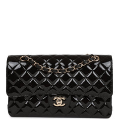 Chanel Medium Classic Double Flap Bag Black Patent Leather Silver Hard –  Madison Avenue Couture