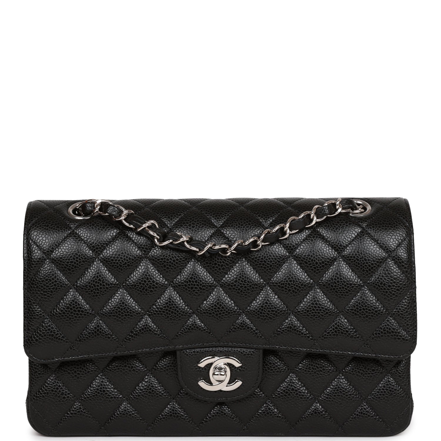 Chanel Black Caviar Medium Classic Double Flap Bag Silver Hardware