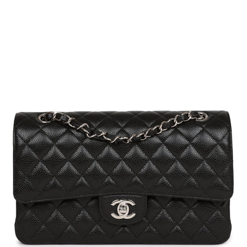 Chanel Medium Classic Double Flap Bag Black Quilted Caviar Silver Hardware