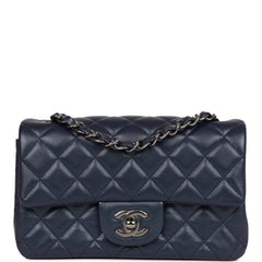 Chanel Mini Rectangular Flap Bag Navy Iridescent Lambskin Ruthenium Hardware
