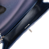 Chanel Mini Rectangular Flap Bag Navy Iridescent Lambskin Ruthenium Hardware