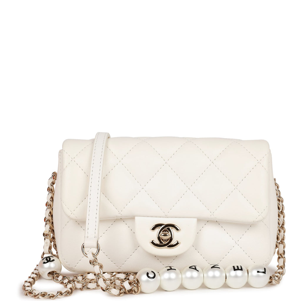 Chanel My Precious Flap Bag Imitation Pearl White Lambskin Light Gold  Hardware