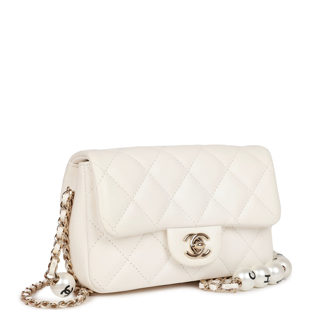 Chanel "My Precious" Flap Bag Imitation Pearl White Lambskin Light Gold Hardware