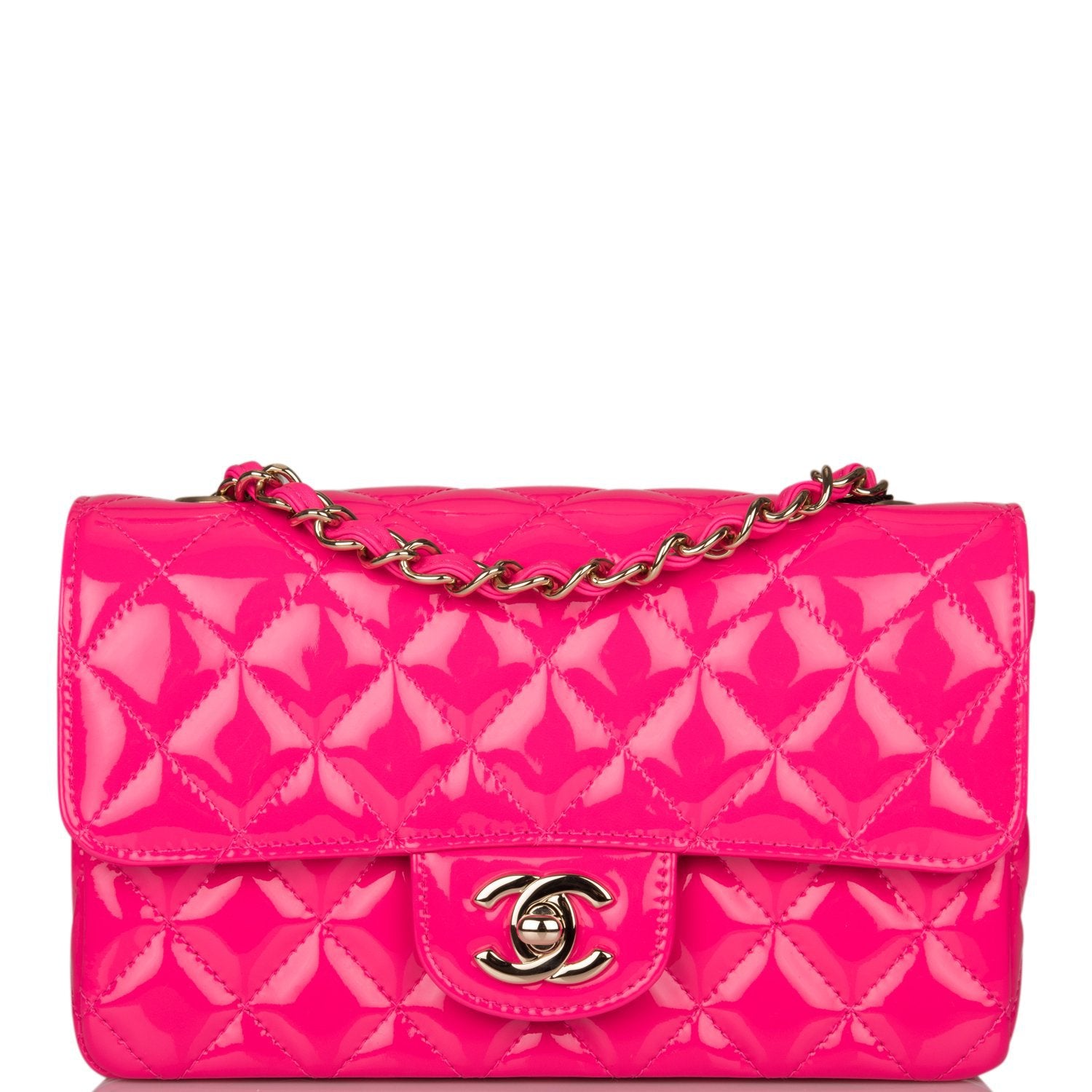 Chanel Pink Quilted Patent Rectangular Mini Classic Flap Bag