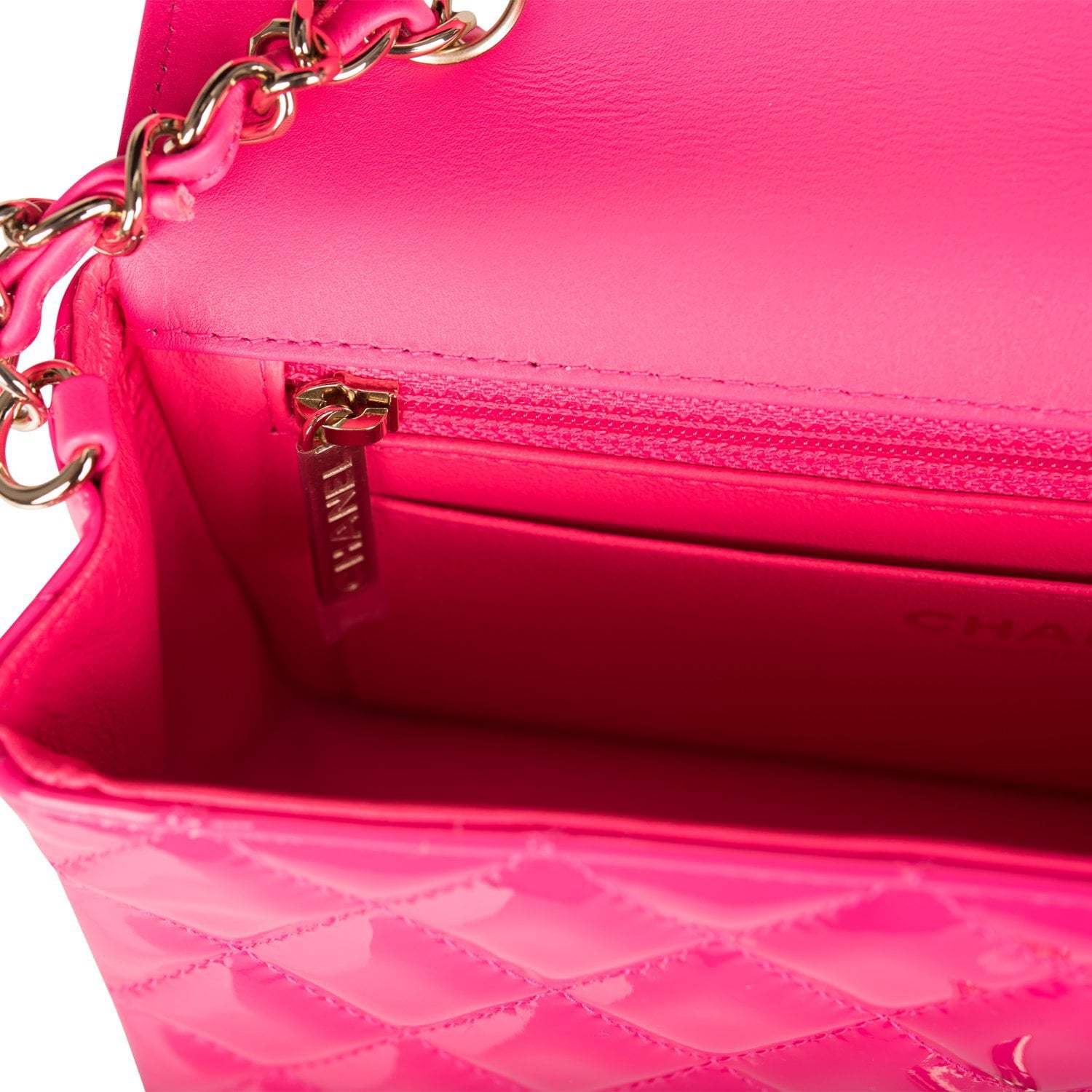 Chanel Pink Quilted Patent Rectangular Mini Classic Flap Bag