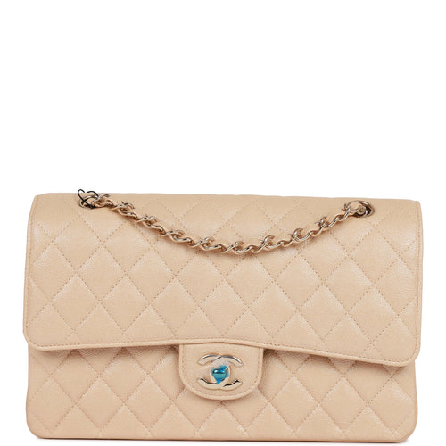 Chanel Vintage Cream Caviar Leather Chain Pouch