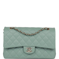 Chanel Medium Classic Double Flap Bag Green Caviar Light Gold Hardware