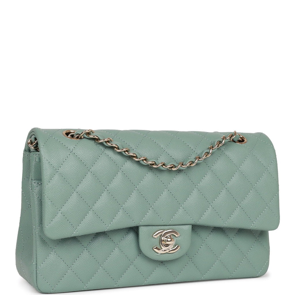 CHANEL Lambskin Quilted Medium Double Flap Light Green 798768