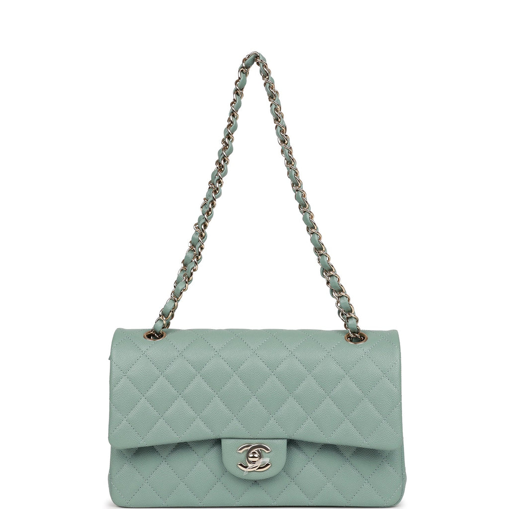Chanel Green Quilted Caviar Medium Double Flap Bag Light Gold