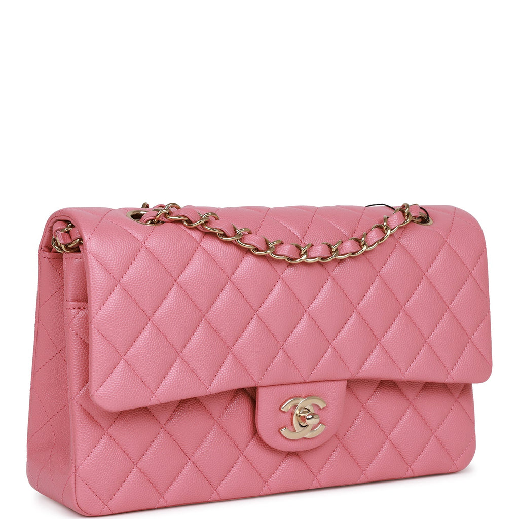 Chanel Dark Pink Caviar Medium Double Flap Bag Light Gold Hardware