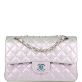 Chanel Small Classic Double Flap Bag Purple Iridescent Lambskin Silver Hardware