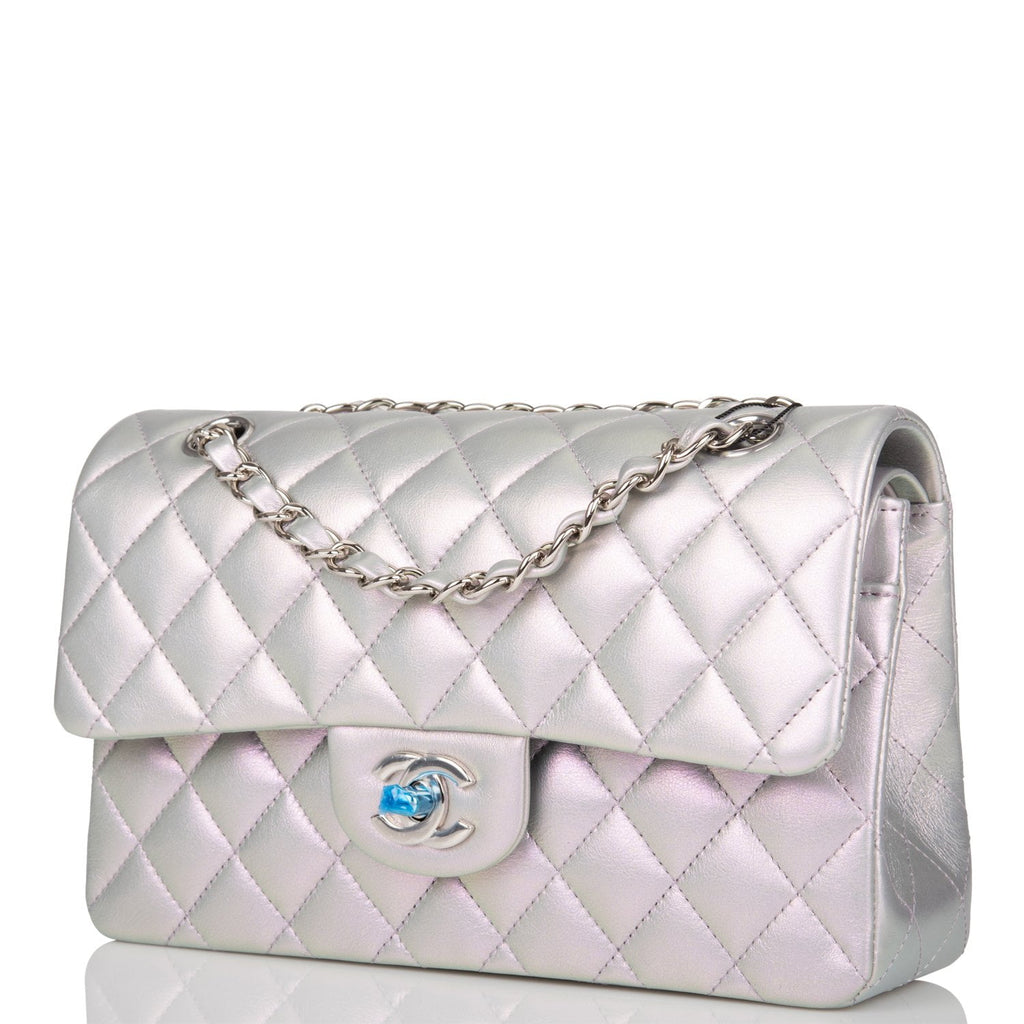 Chanel Iridescent Classic Flap Bag 25cm Lambskin Leather Silver