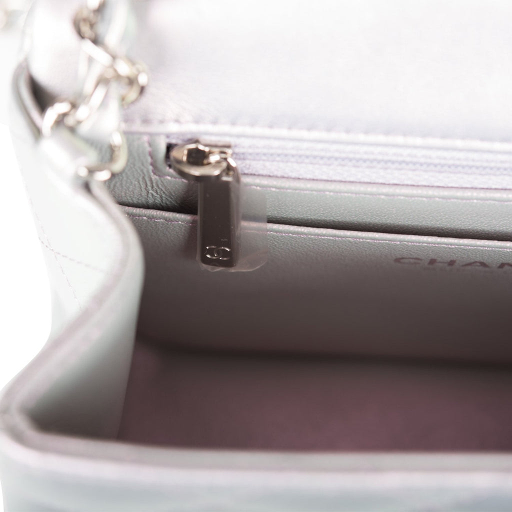 Chanel Mini Square Flap Bag Lavender Iridescent Lambskin Silver Hardware