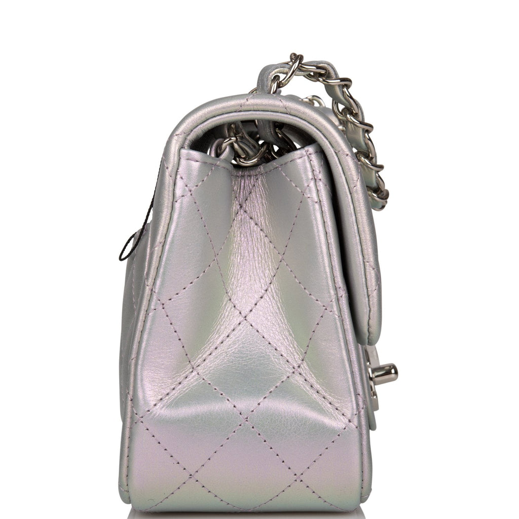 Chanel Mini Square Flap Bag Lavender Iridescent Lambskin Silver Hardware