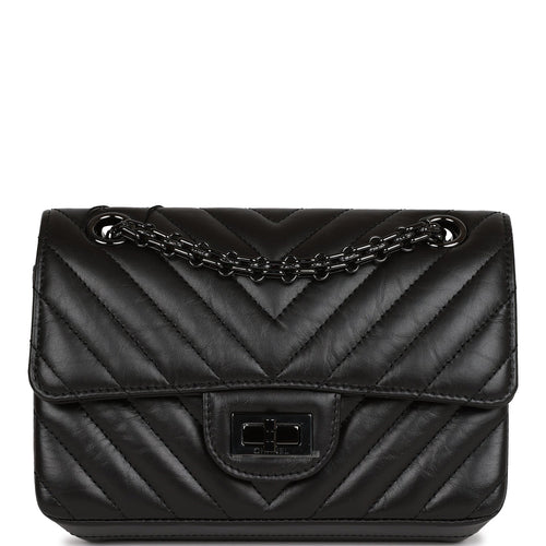 Chanel Mini Reissue 2.55 SO Black Chevron Calfskin Black Hardware