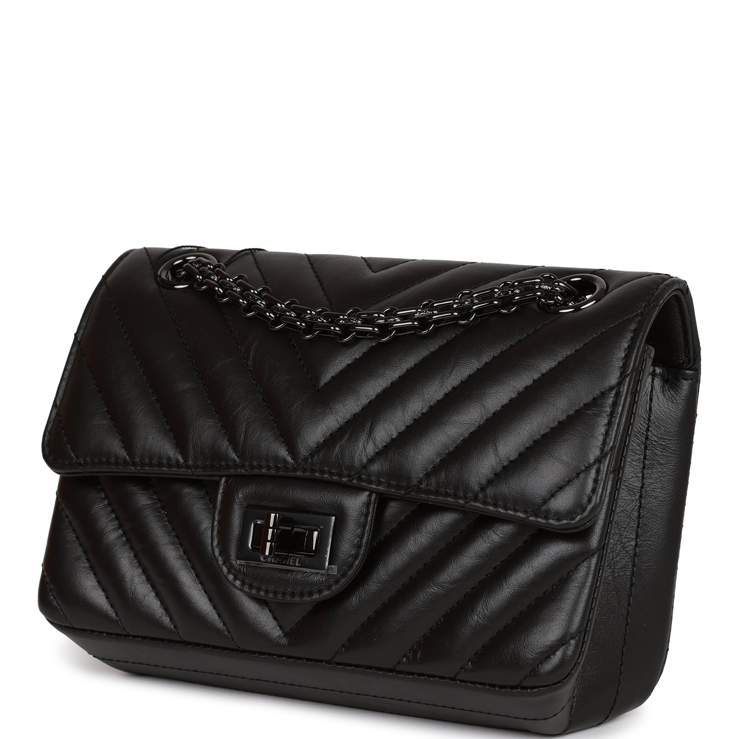 Chanel Mini Reissue 2.55 SO Black Chevron Calfskin Black Hardware ...