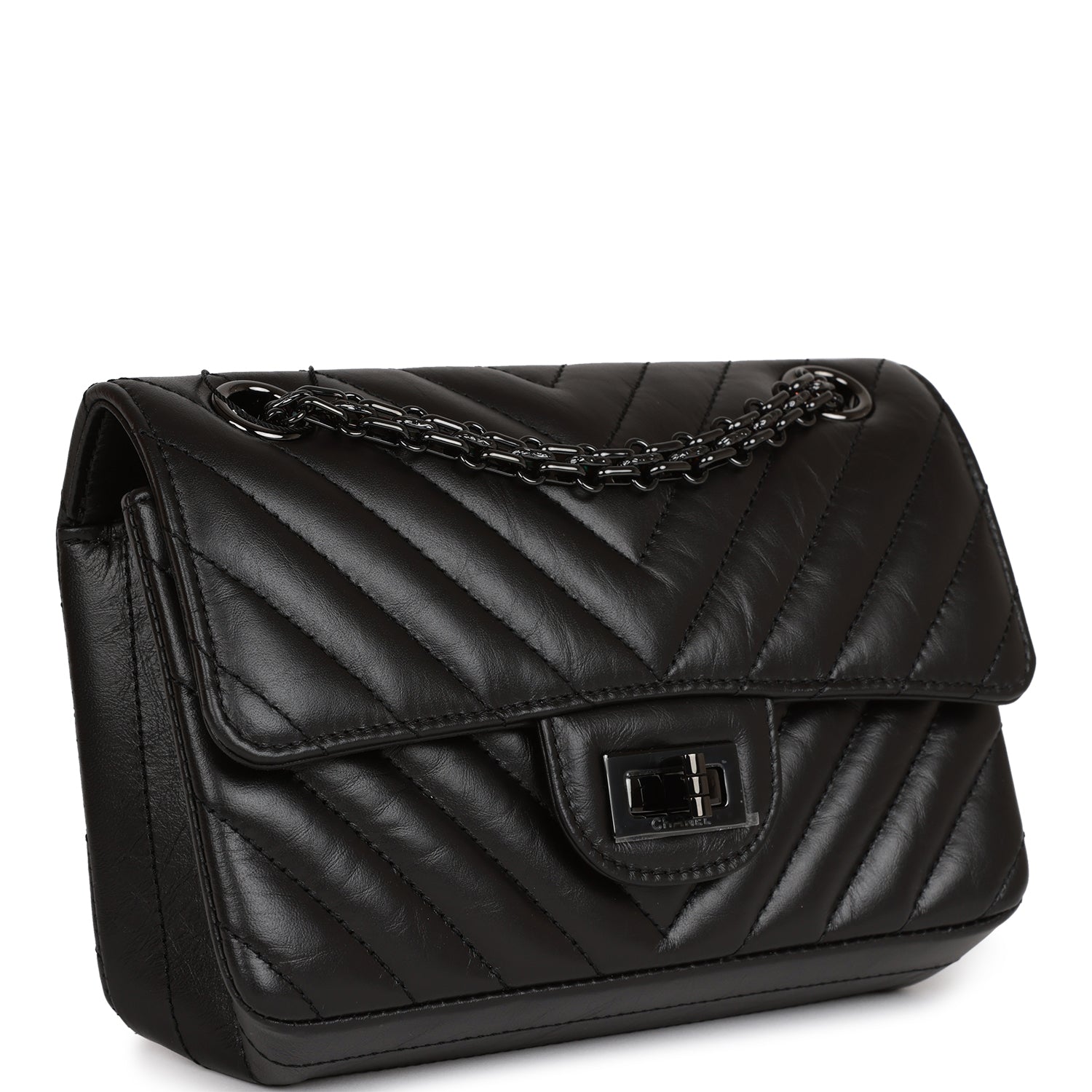 Chanel Mini Reissue 2.55 SO Black Chevron Calfskin Black Hardware ...