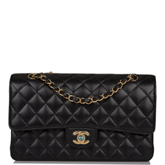 Chanel Medium Classic Double Flap Bag Black Quilted Caviar Gold Hardware