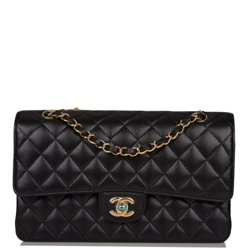 Chanel Medium Classic Double Flap Bag Black Quilted Caviar Gold Hardware