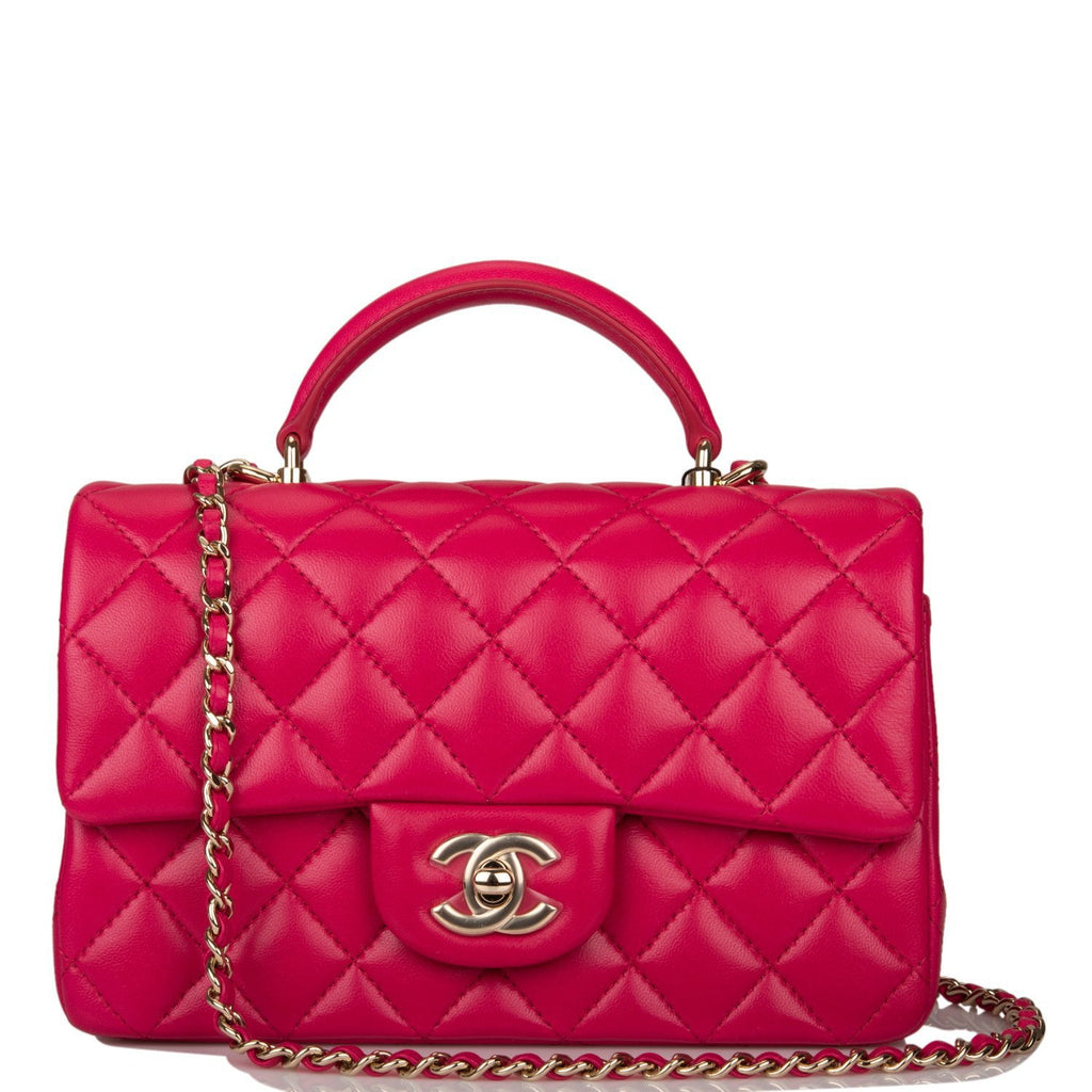 Begge øje Jeg bærer tøj Chanel Dark Pink Quilted Lambskin Rectangular Mini Flap Bag Top Handle  Light Gold Hardware – Madison Avenue Couture