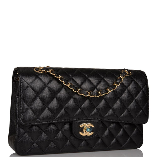 Chanel Medium Classic Double Flap Bag Black Quilted Caviar Gold Hardware