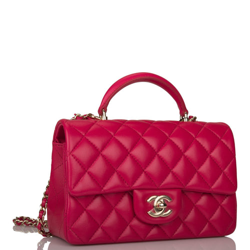 Chanel Mini Rectangular Flap with Top Handle Dark Pink Lambskin Light Gold Hardware