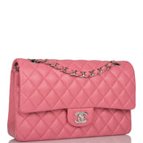 Chanel Medium Classic Double Flap Bag Rose Quilted Lambskin Silver Hardware