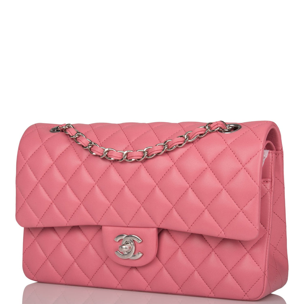 Chanel Logo Chain Strap Flap Bag Quilted Lambskin Medium Pink